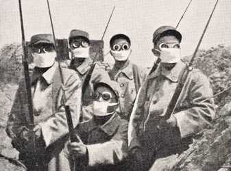 French Soldiers Wearing Gas Mask in 1915, from 